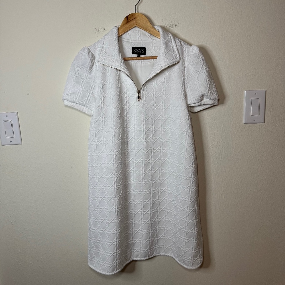 SSYS White Textured Mini Dress with Zip Collar